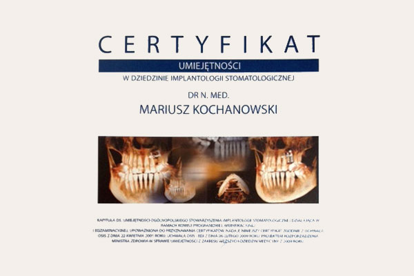 Certyfikaty - klinika Neo Dentica